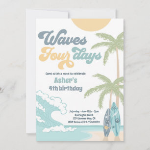 Invitation Waves Four Days Retro Surf Beach 4e anniversaire
