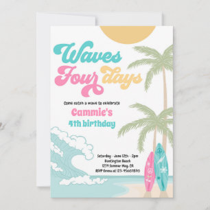 Invitation Waves Four Days Retro Surf Beach 4e anniversaire