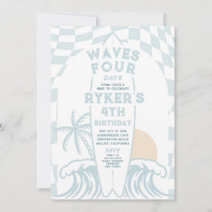 Invitation Waves Four Days Surf Surfing 4th Birthday Party