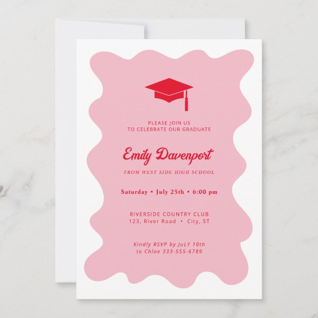 Invitation Wavey retro fancy Graduation photo sur le dos (Devant)