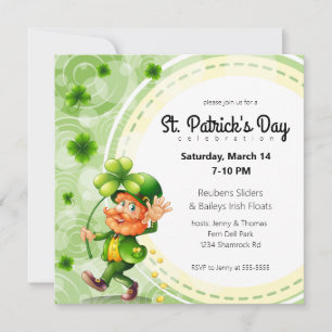 Invitation Waving Leprechaun et Shamrocks