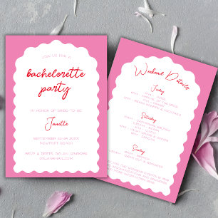 Invitation Wavy Arch Rose Et Rouge Moderne Bachelorette Week-
