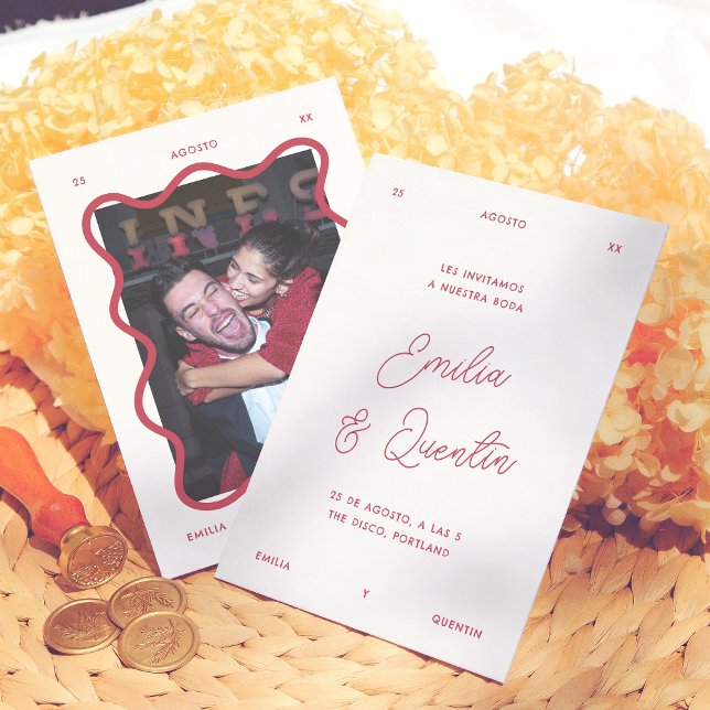Invitation Wavy Frame Retro Photo Spanish Wedding (Créateur téléchargé)
