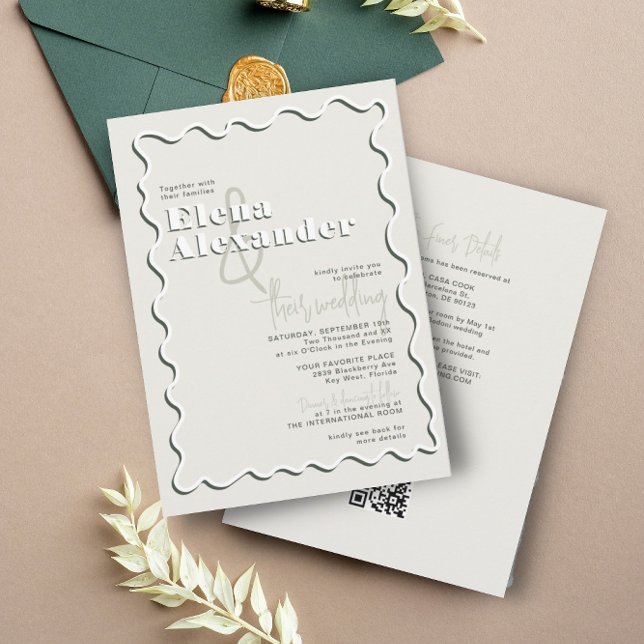 Invitation Wavy Green RSVP QR Code Mariage (Créateur téléchargé)