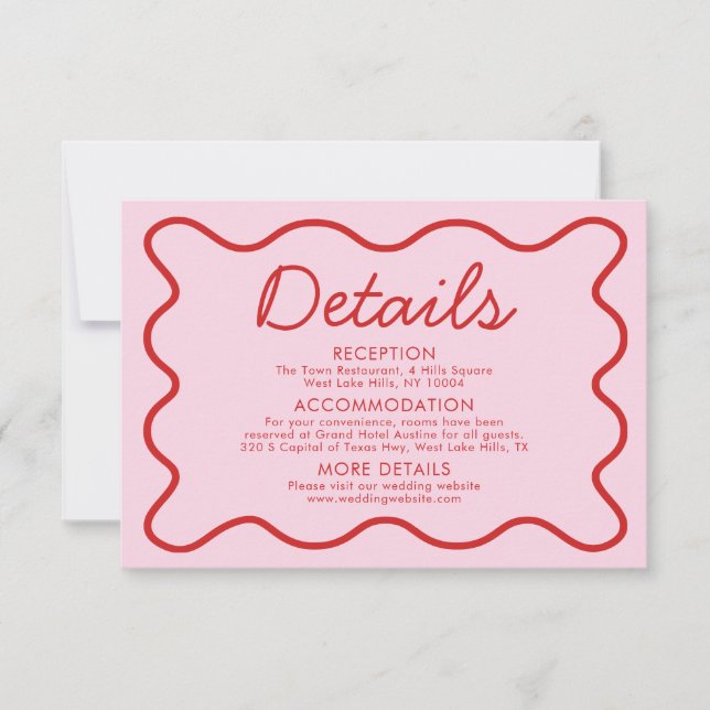 Invitation Wavy Modern Curvy Retro rose rouge Détails du Mari (Devant)