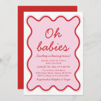 Wavy Moderne Curvy Retro Baby shower rose et rouge