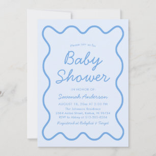 Invitation Wavy moderne Curvy Retro Boy Dusty Baby shower ble