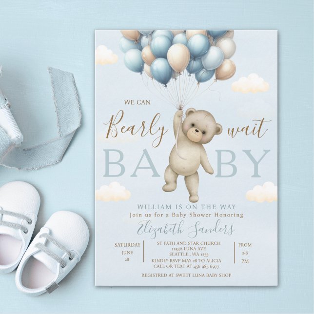 Invitation We Can Bearly Wait Baby Cute Bear Baby Shower Boy (Créateur téléchargé)