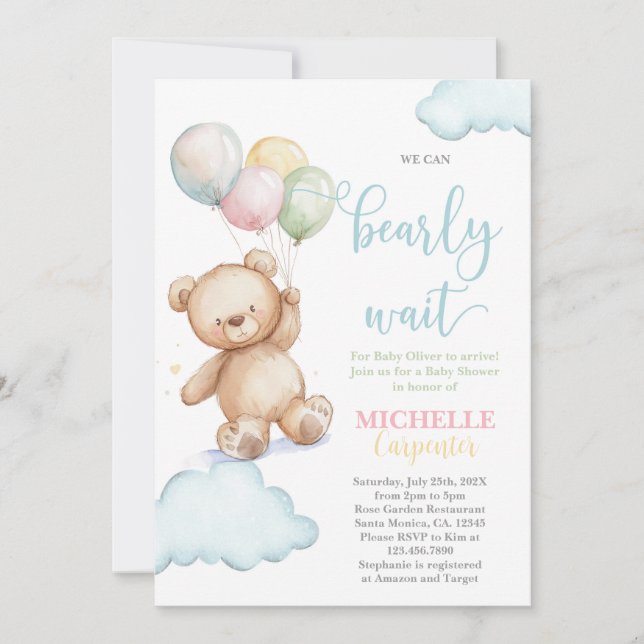 Invitation We can bearly wait baby shower (Devant)
