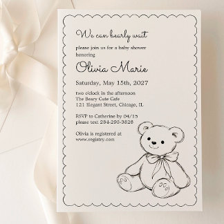 Invitation "We Can Bearly Wait" Baby Shower Gender Neutral