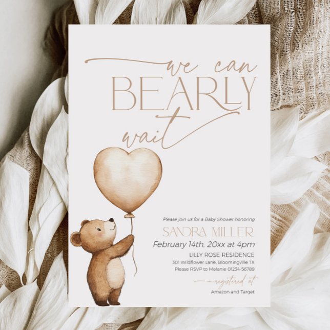 Invitation We Can Bearly Wait Bear Balloon Baby Shower (Neutral We Can Bearly Wait Baby Shower Invitation )