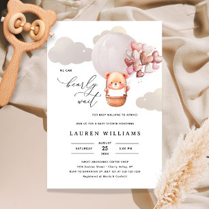 Invitation We Can Bearly Wait Bear Elegant Girl Baby Shower