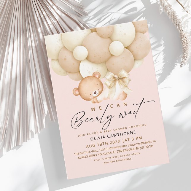 Invitation We can Bearly Wait Blush Pink Baby Shower   (Créateur téléchargé)
