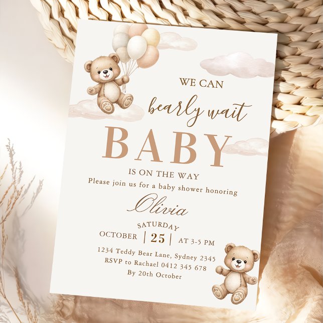 Invitation We Can Bearly Wait Elegant Teddy Baby Shower (Créateur téléchargé)