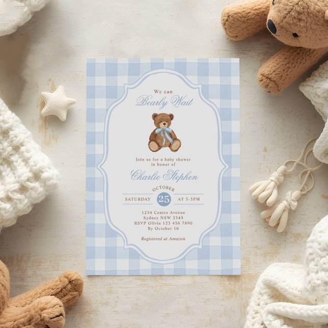 Invitation We Can Bearly Wait Elegant Teddy Bear Baby Shower (Créateur téléchargé)