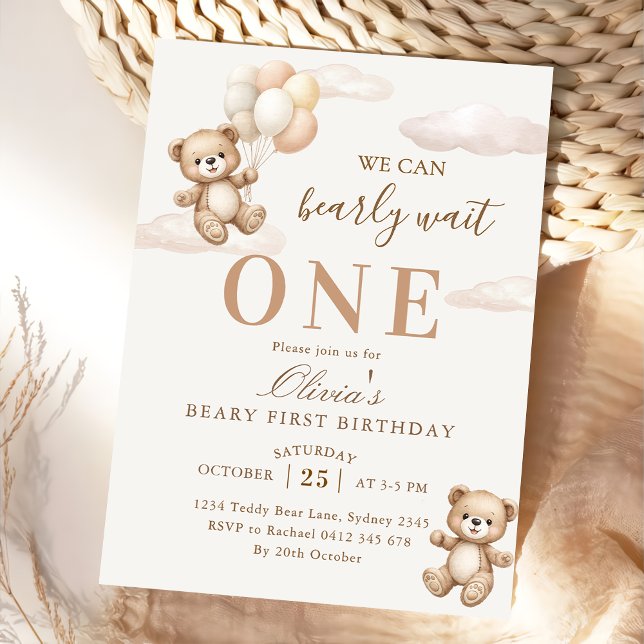 Invitation We Can Bearly Wait Elegant Teddy Birthday (Créateur téléchargé)