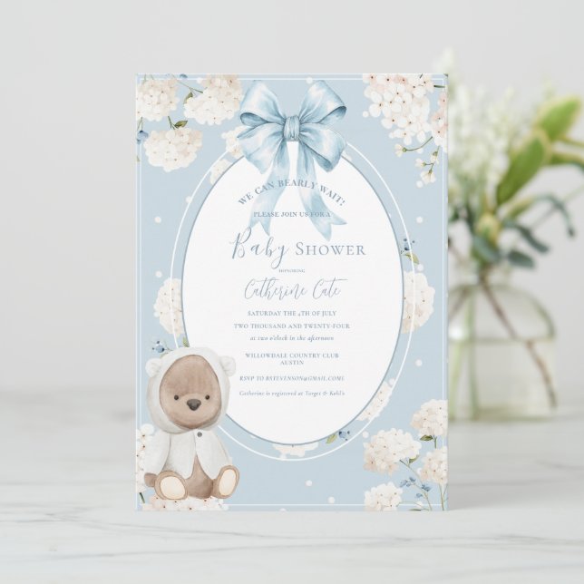 Invitation We Can Bearly Wait Floral Whimsical Baby Shower (Debout devant)