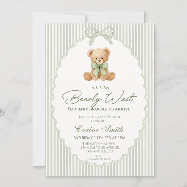 Invitation We Can Bearly Wait Gender Neutral Baby Shower (Devant)