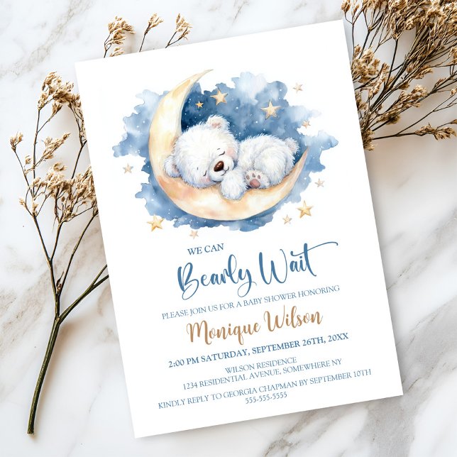 Invitation We Can Bearly Wait Moon Teddy Bear Baby Shower (Créateur téléchargé)