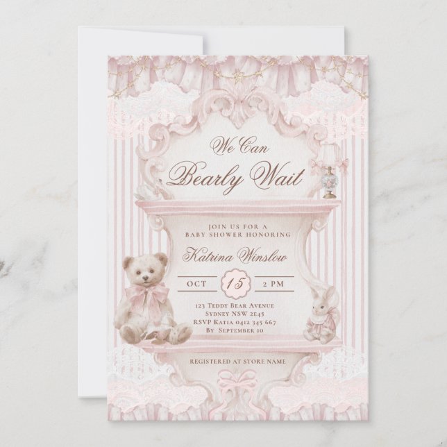 Invitation We Can Bearly Wait Nursery Girl Baby Shower (Devant)