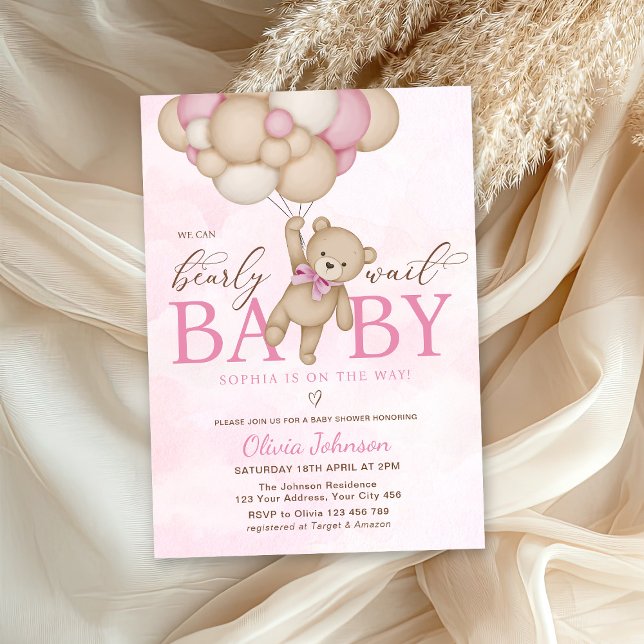 Invitation We Can Bearly Wait Pink Baby Shower (Créateur téléchargé)