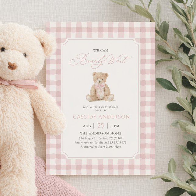 Invitation We Can Bearly Wait Pink Teddy Bear Baby Shower (Créateur téléchargé)