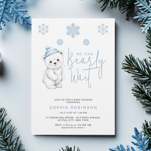 Invitation We Can Bearly Wait Polar Bear Winter Baby Shower (Créateur téléchargé)