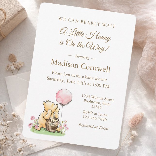 Invitation We Can Bearly Wait Pooh Baby Shower Neutral  (Créateur téléchargé)