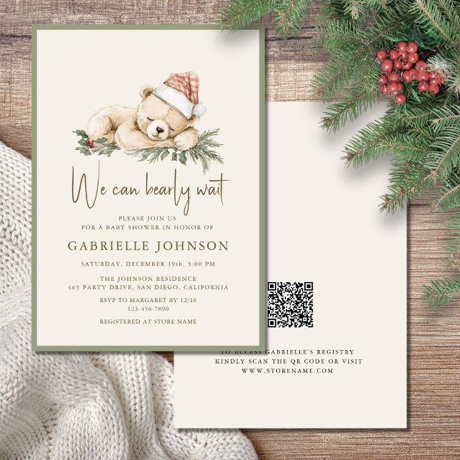 Invitation We Can Bearly Wait QR Christmas Baby Shower (Créateur téléchargé)