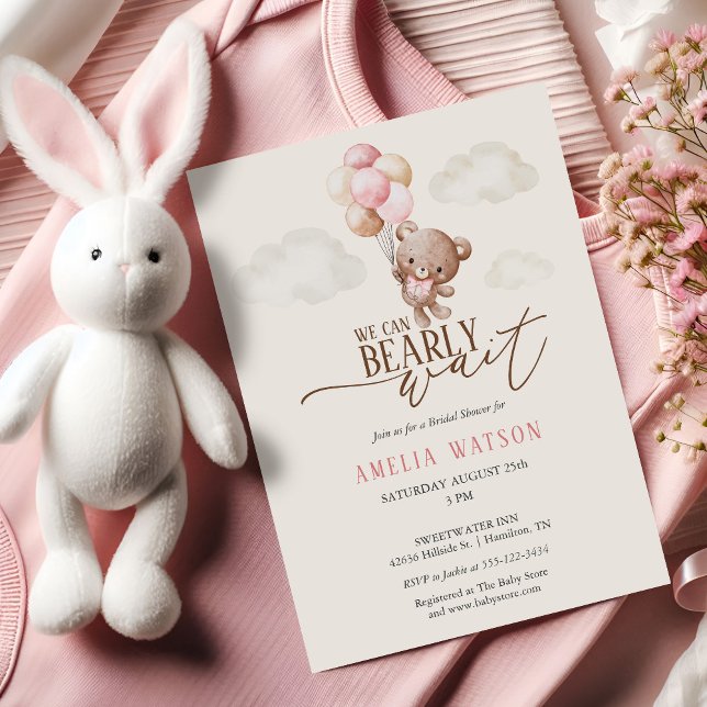 Invitation We Can Bearly Wait Teddy Bear Baby Girl Shower (We Can Bearly Wait Teddy Bear Baby Girl Shower Invitation)
