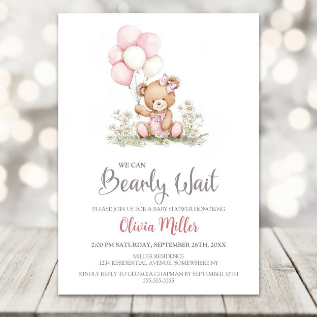 Invitation We Can Bearly Wait Teddy Bear Baby Girl Shower (Créateur téléchargé)