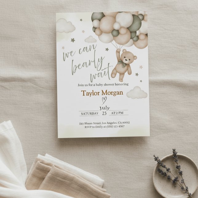 Invitation We Can Bearly Wait Teddy Bear Baby Shower  (Créateur téléchargé)