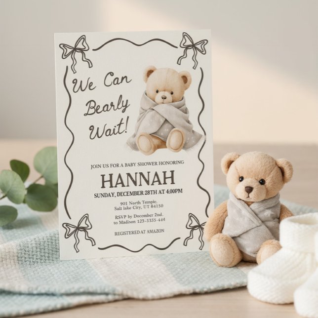 Invitation We Can Bearly Wait, Teddy Bear Baby Shower  (Créateur téléchargé)