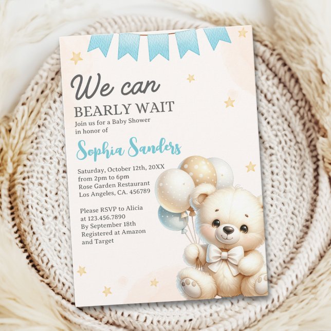 Invitation "We Can Bearly Wait! Teddy Bear Baby Shower (Créateur téléchargé)