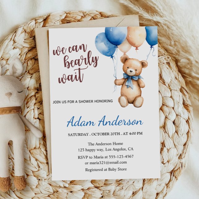 Invitation We Can Bearly Wait Teddy Bear Baby Shower  (Créateur téléchargé)
