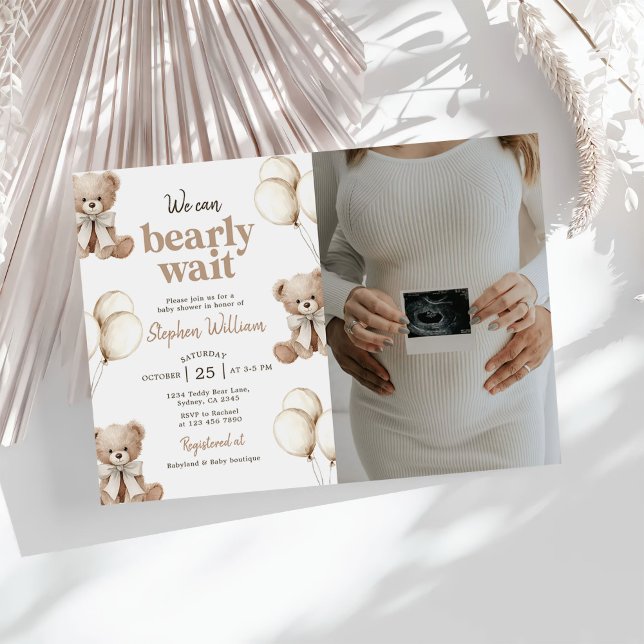 Invitation We Can Bearly Wait Teddy Bear Baby Shower Photo (Créateur téléchargé)