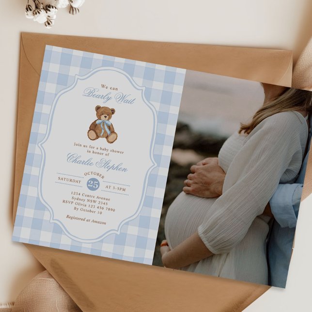 Invitation We Can Bearly Wait Teddy Bear Baby Shower Photo (Créateur téléchargé)