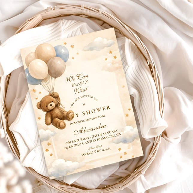 Invitation We Can Bearly Wait Teddy Bear Balloon Baby Shower (Créateur téléchargé)