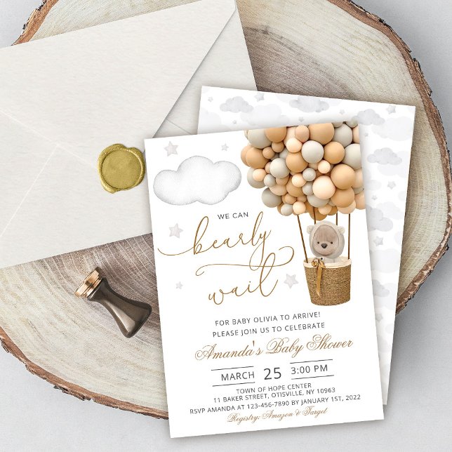 Invitation We Can Bearly Wait Teddy Bear Balloon Baby Shower (Créateur téléchargé)