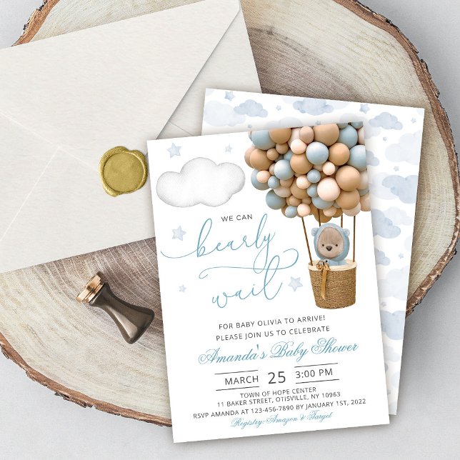 Invitation We Can Bearly Wait Teddy Bear Balloon Baby Shower (Créateur téléchargé)