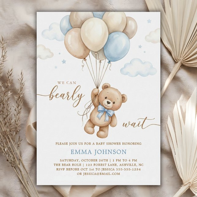 Invitation We Can Bearly Wait Teddy Bear Balloon Baby Shower (We Can Bearly Wait Teddy Bear Balloon Baby Shower Invitation)