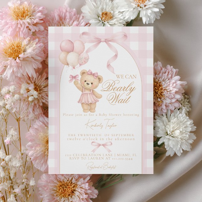 Invitation We Can Bearly Wait Teddy Bear Girl Baby Shower (Créateur téléchargé)