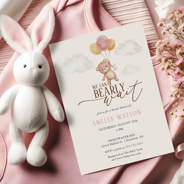 Invitation We Can Bearly Wait Watercolor Baby Girl Shower  (We Can Bearly Wait Watercolor Baby Girl Shower Invitation)