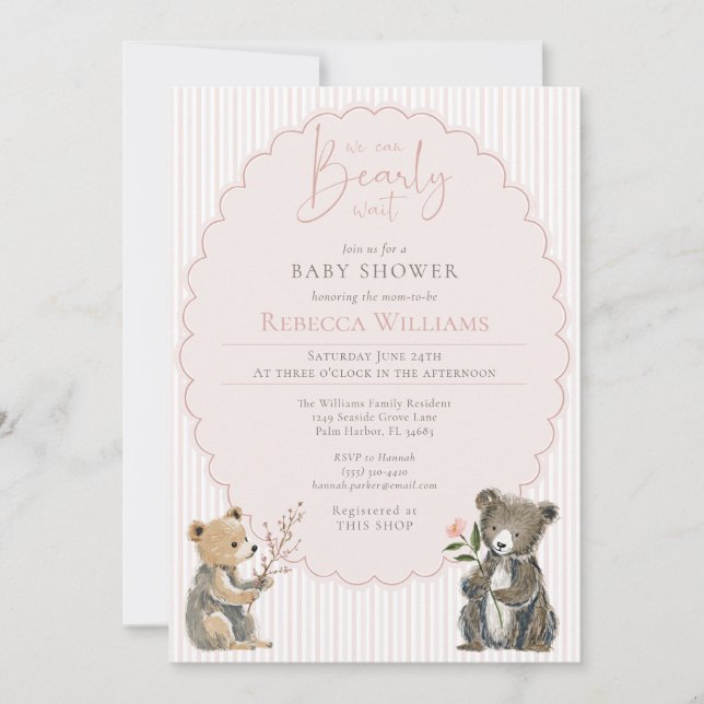 Invitation We can bearly wait Woodland Bear Baby Shower (Devant)