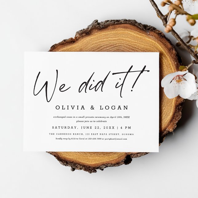 Invitation We Did It! Chic Modern Script Wedding Elopement (Créateur téléchargé)