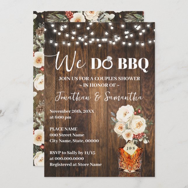 Invitation We do BBQ Couple Shower Country Winter Wedding (Devant / Derrière)