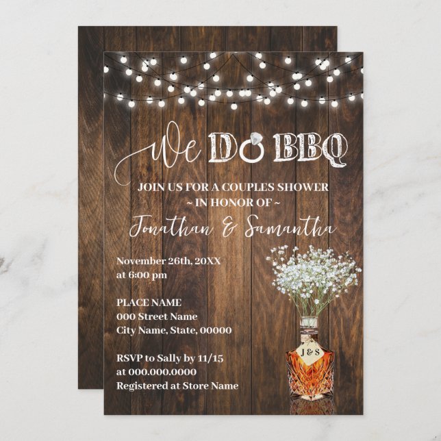 Invitation We do BBQ Couple Shower Whiskey Baby Breath (Devant / Derrière)