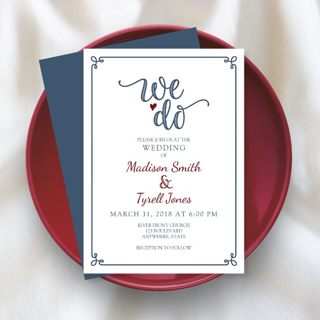 Invitation "We do" Dusty Mariage bleu et rouge (Shown on a 5" x 7" invitation
)