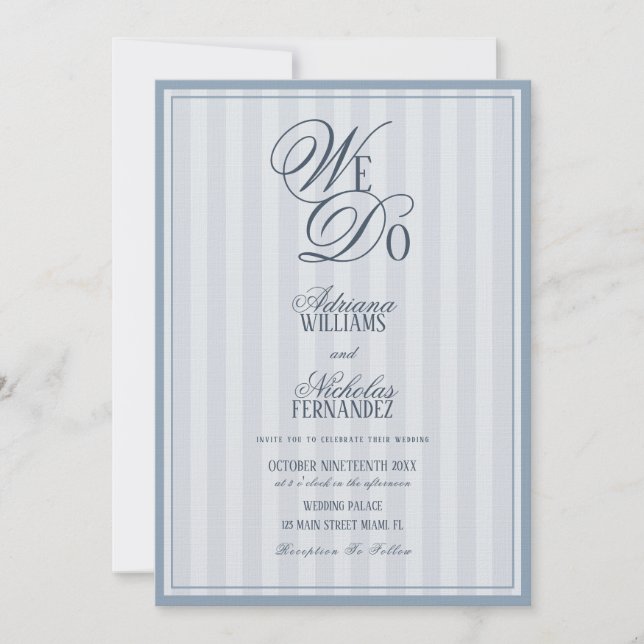 Invitation We Do Elegant Dusty Blue Striped Wedding (Devant)