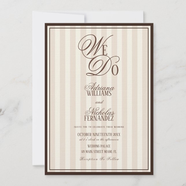 Invitation We Do Elegant Striped Espresso Wedding (Devant)